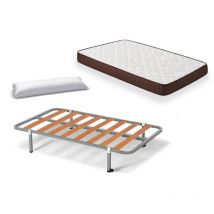 Hogar24 - Cama Completa - Colchón Viscobrown Doble Capa Viscosoft, Altura 15 cm + Somier Basic con Patas de 25 cm + Almohada de Fibra, 80x200 cm