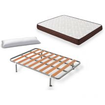 Cama Completa - Colchón Viscobrown Doble Capa Viscosoft, Altura 15 cm + Somier Basic con Patas de 25 cm + Almohada de Fibra, 120x180 cm