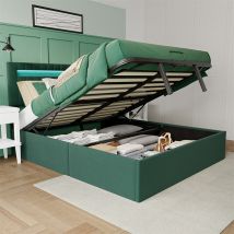 Fortuna Lai - Cama con almacenamiento 160x200cm - estructura acolchada con somier de láminas y 2 cajones, sin cabecero, lino - beige