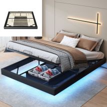 Fortuna Lai - Cama con almacenamiento 160x200cm - estructura matrimonial suspendida en pu con caja de no tejido, somier de láminas, sin cabecero