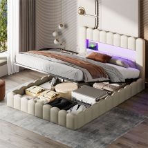 Fortuna Lai - Cama con almacenamiento 140x200cm - matrimonial con somier de láminas, cabecero y pies con remaches de cremallera, madera y franela
