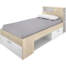 DEKIT LANKA - CAMA COMPACTA DE 90X190 CON CAJONES - NATURAL / BLANCO - 96 x 99 x 218