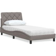 Torana - Cama con colchón tela gris taupe 90x190 cm