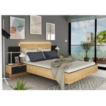 Cama 140x190 cm roble y grafito - Locri