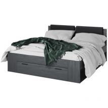 Meublorama - Cama de adulto 180x200 con cajones integrados - Colección floyd, Color gris efecto madera