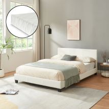 [corium] - Cama de cuero sintético moderna - con [neu.haus] colchón de espuma fría (140 x 200) (blanco) - blanco