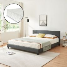 [corium] - Cama de cuero sintético moderna - con [neu.haus] colchón de espuma fría (180 x 200) (gris oscuro) - gris oscuro