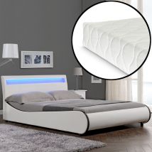 [corium] - Corium Cama Doble (Valencia) de cuero sintético con colchón y led - (180cm x 200cm) - (blanco) - blanco