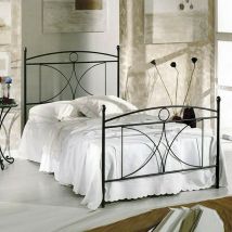 Cama de hierro cuadrada grande con reposapiés Negro alice 126x208x h128 cm