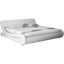 Mb Moebel - Cama de matrimonio Cama doble con Cabecero Con somier de lamas Blanco mate Cama madera y polipiel Modelo Alessia Para Colchón de 135x190