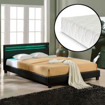 [corium] - Corium Cama de matrimonio Paris de cuero sintético - con colchón y led (140x200cm) - (negro) - negro