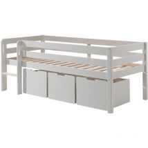 Vipack - Cama de media altura 90x200 con somier y cajones Pino Blanco