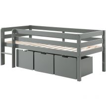 Vipack - Cama de media altura 90x200 con somier y cajones Pino Gris