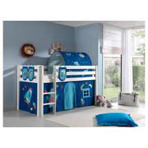 Cama de media altura 90x200 con somier y funda Astro Vipack Pino - Blanco