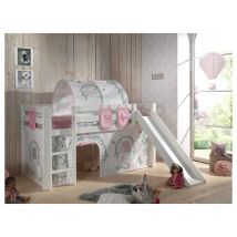 Les Tendances - Cama de media altura 90x200 con tobogán, somier y funda Birdy Vipack Pino - Blanco