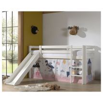 M&s - Cama de media altura 90x200 con tobogán, somier y funda Fairy Vipack Pino Blanco