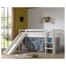 M&s - Cama de media altura 90x200 con tobogán, somier y funda Pet Shop Vipack Pino Blanco