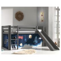 M&s - Cama de media latura 90x200 con tobogán, somier y funda Space Vipack Pino Gris