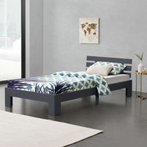 Cama Simple Nivala con Somier Capacidad de carga 150 kg pino 120 x 200 cm - Gris oscuro [en.casa]