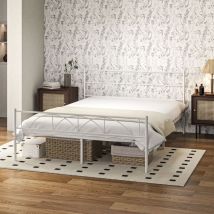 Cama doble 135x190 cm estructura de cama somier con cabecera listones de acero y espacio de almacenamiento debajo de la cama carga 330 kg blanco