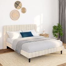 Cama doble annie con cabecero de terciopelo beige 140 x 190 cm