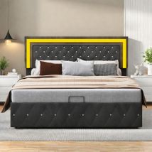 Rosahqnda - Cama doble de 160 x 200 cm, estilo europeo con led, hebilla de cristal, cama con canapé hidráulico, cama funcional, cabecero regulable en