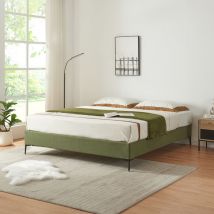 Cama doble Lilla con revestimiento de pana 160x200 cm - Verde [en.casa]