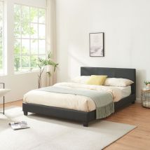 [corium] - Cama de matrimonio Albacete tapizada en piel sintética (140x200cm) (negro) - negro