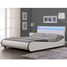 [corium] - Corium Cama Doble (Valencia) tapizada en cuero sintético con led - 140x200cm (blanco) - blanco