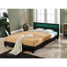 [corium] - Corium Cama Doble Paris tapizada en piel sintética - con led - (negro) 140x200cm - negro