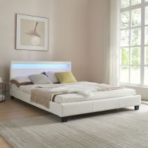 [corium] - Corium Cama Doble Paris tapizada en piel sintética - con led - (blanco) 140x200cm - blanco
