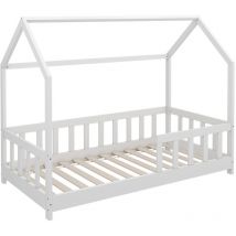 Cama en forma de casa Michelle, Blanco, 80x160 cm con protección contra caídas, Vitalispa