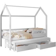 Cama Henderson 166, Blanco, Individual con una cama supletoria-nido, 80x180, 80x170, Madera, Somieres, 87x186x185cm