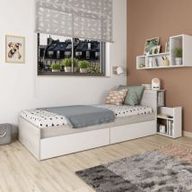 Veriaffari.it - Cama individual 1666 vintage blanca y blanca con mesita de noche extraíble