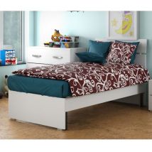 Toscohome - Cama individual de madera color ceniza blanco 85x200 cm