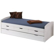 Cama individual con cama nido inferior y tres cajones, blanco, 98 x 63 x 195 cm