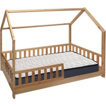 Parure Lit Cabane Enfant ''Bosco'' 90x190cm + Matelas zent roller 90x190cm (Hauteur 17cm), Respirant, Adaptable et Thermique