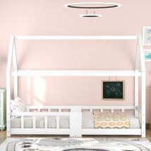 Cama infantil cabina 90x200 cm, cama de madera para habitación infantil, tabla incluida somier de láminas blanco (sin colchón)