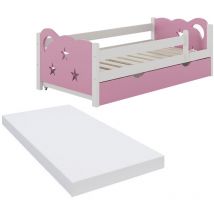 Cama infantil Jessica, Rosa, 70x140 cm con cajón, sin colchón, Vitalispa