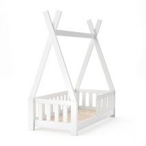 Cama tipo tienda Tipi, Blanco, 70x140 cm con valla, Vitalispa