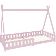 Ml-design - Cama Infantil Tipi Color Rosa 90x200 Cm Protección Anticaída y Somier Estructura Listones De Madera De Pino Maciza Forma De Casa
