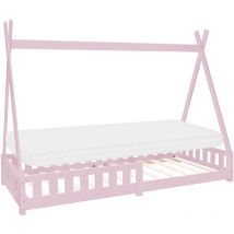 Ml-design - Cama Infantil Tipi Rosa Con Colchón De Espuma Fría 90x200 cm Protección Anticaída Somier Estructura Listones De Madera Maciza De Pino