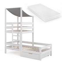 Vitalispa - Cama en forma de casa Tom, Blanco, 90x200 cm con cajón y colchón
