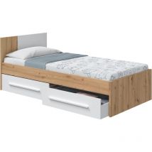 Cama Express - Cama juvenil con cabecero para cama de 90x190 en color roble nodi y blanco artik