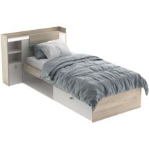 Cama Juvenil Life Con Cabecero Color Roble Kronberg y Blanco 90x190-200 cm