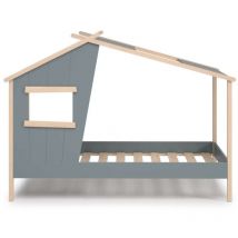 Cama juvenil modelo Lola acabado verde kaki/cera blanca, 158.5cm(alto) 103cm(ancho) 215.4cm(fondo)