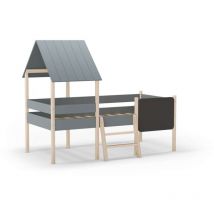 Cama juvenil tipo cabaña modelo Mario con pizarra acabado verde kaki/cera blanca, 150cm(alto) 110cm(ancho) 202cm(fondo)