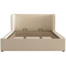 Gutent - Cama matrimonial acolchada 180 x 200 con cojines y cubrecama desenfundable, lino, beige