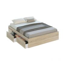 FRS - Cama matrimonio Modelo Beli con 4 cajones acabado roble canadian. Para colchón 150x190 cm.