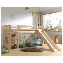 Cama media altura 90x200 con tobogán, somier y funda Dino Vipack Pino Madera